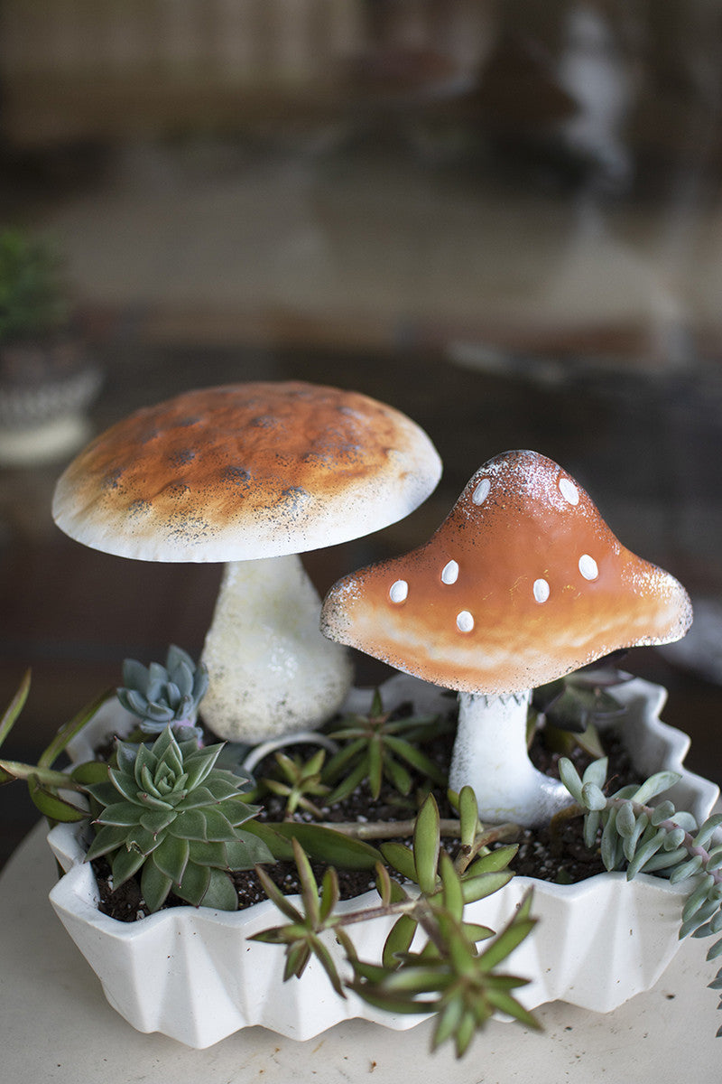 Set of 2 Painted Metal Mushroom Plant Stakes