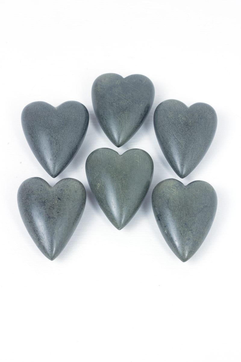 Hand Carved Stone Hearts-Dark Grey-Set Of Six