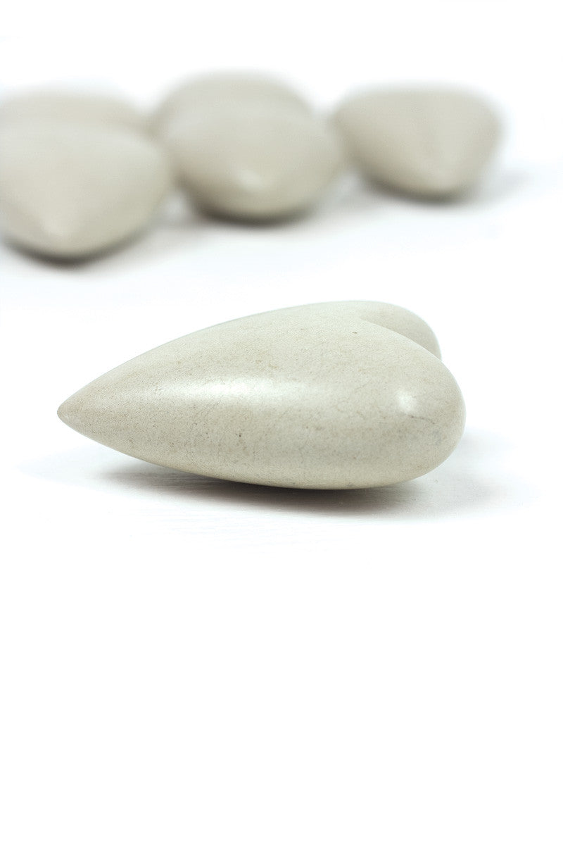 Hand Carved Stone Hearts- White - Set Of Six