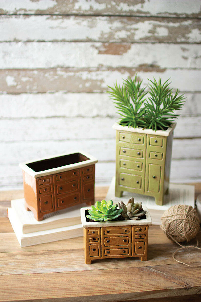 Ceramic Chest of Drawers Planters - Set of Three