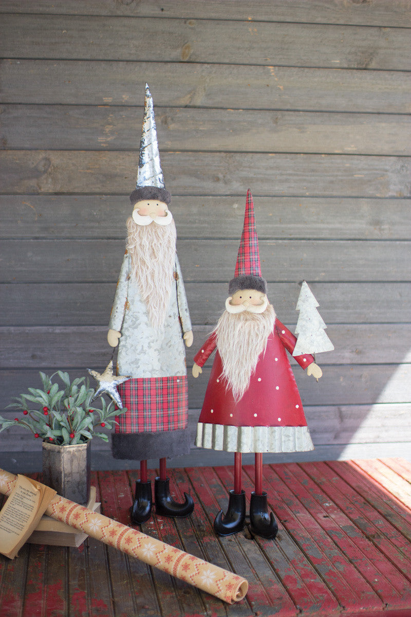 Multicolor Metal Santa with Beard Figurine, Set of 2