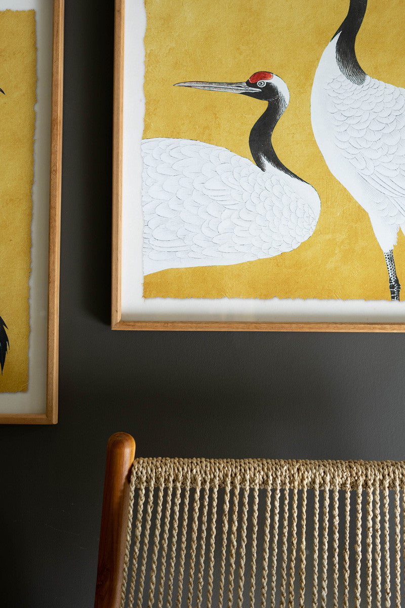 Set of 2 Framed Black, White and Red Herons Prints Under Glass
