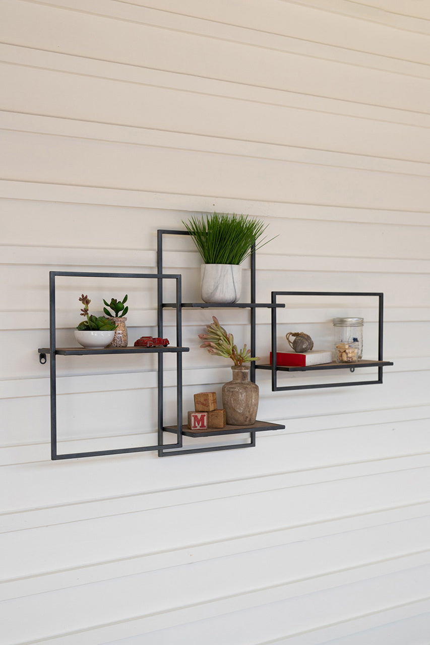 Multi Level Wood and Metal Wall Shelf