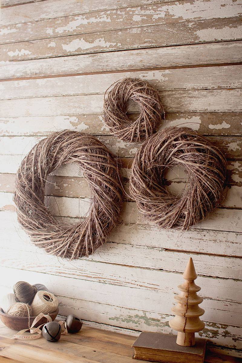 Vine Christmas Wreaths Set of 3 Grey