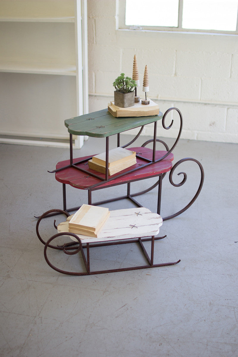 Painted Wood and Metal Sleighs Set of 3