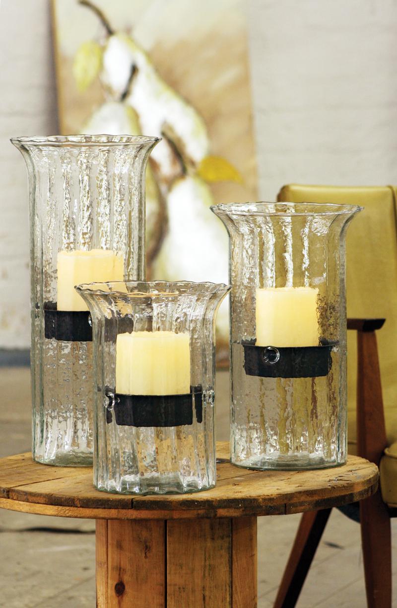 Ribbed Glass Candle Cylinder W Rustic Insert - Large