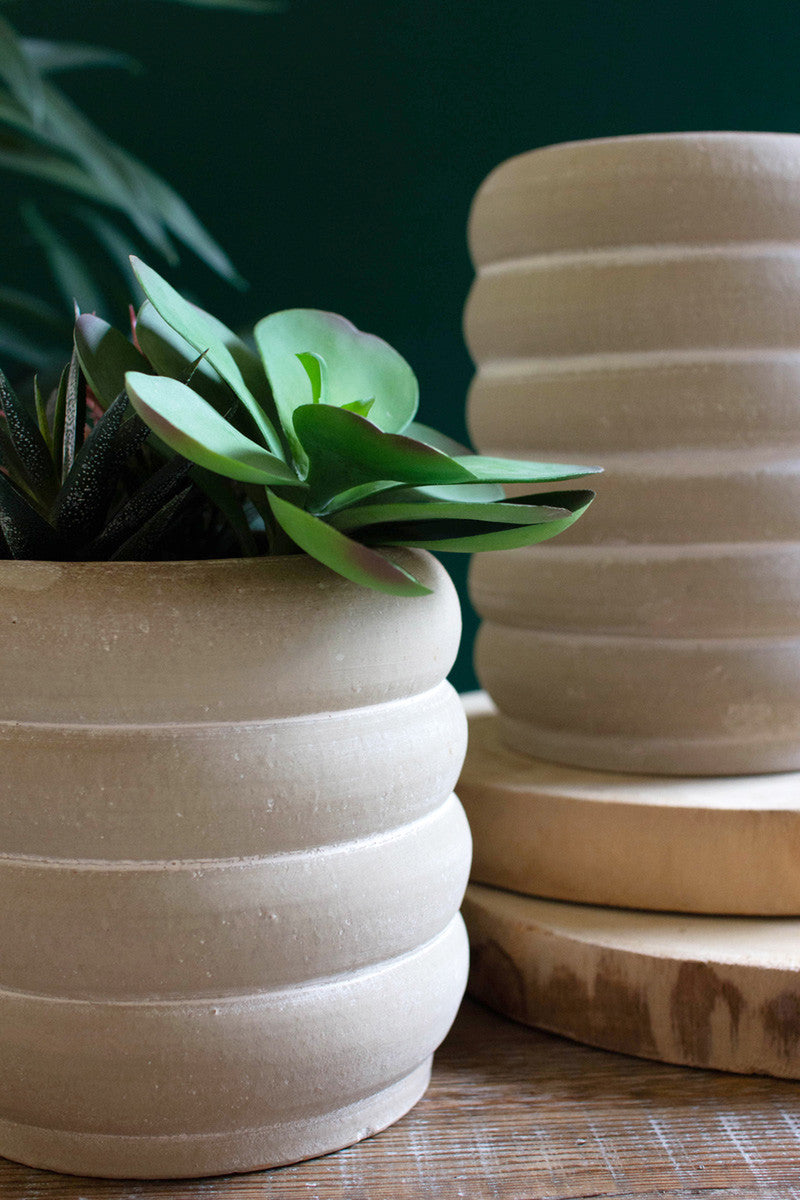 Set of 2 Stacked Rings Clay Pots