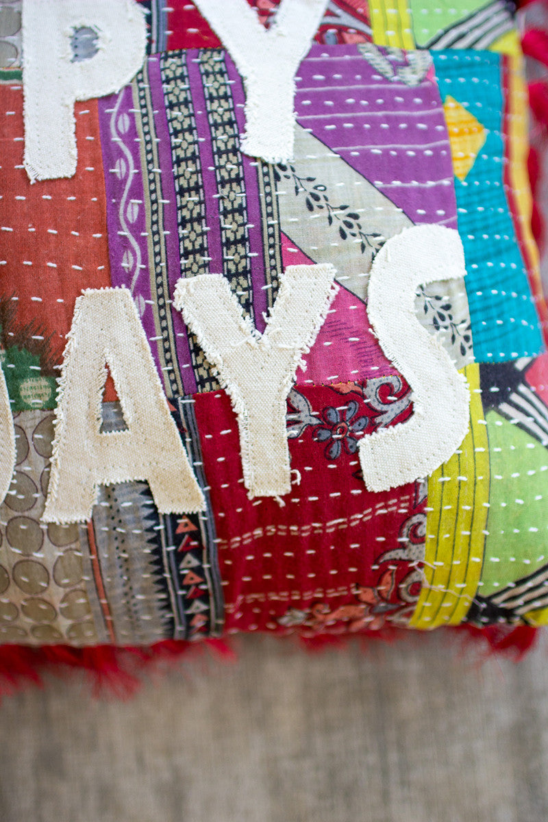 Happy Holidays Kantha Pillow