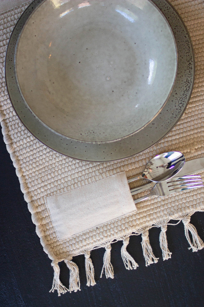 Set of 4 Natural Cotton Placemats with Pockets