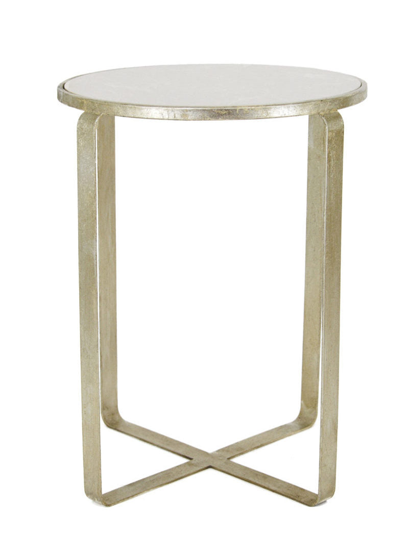 Silver Round Side Table with Stone Top
