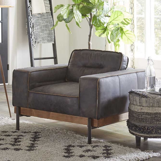 Portofino Leather Armchair Antique Ebony