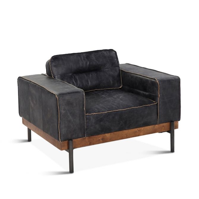 Portofino Leather Armchair Antique Ebony