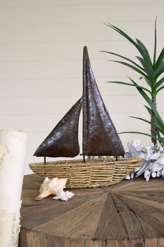 Seagrass Boat with Rustic Hand Hammered Metal Sails