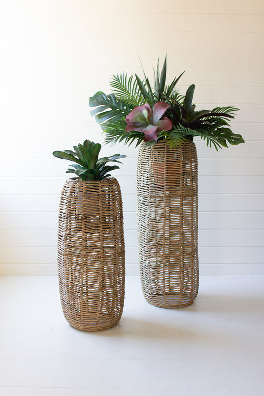 Set of 2 Woven Seagrass Barrel Planters