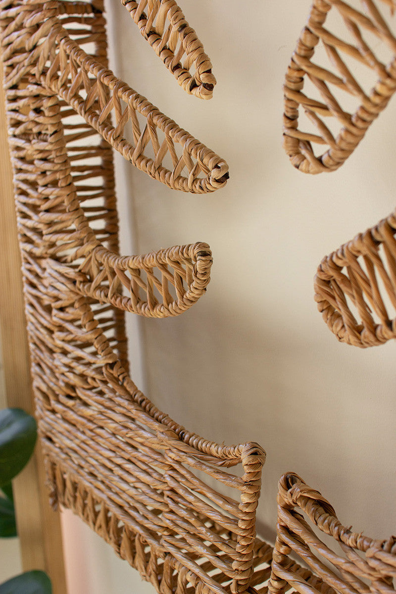Woven Seagrass and Iron Leaf Wall Panel