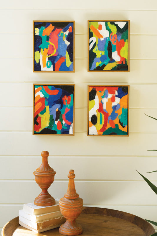 Set of 4 Framed Colorful Abstract Oil Paintings