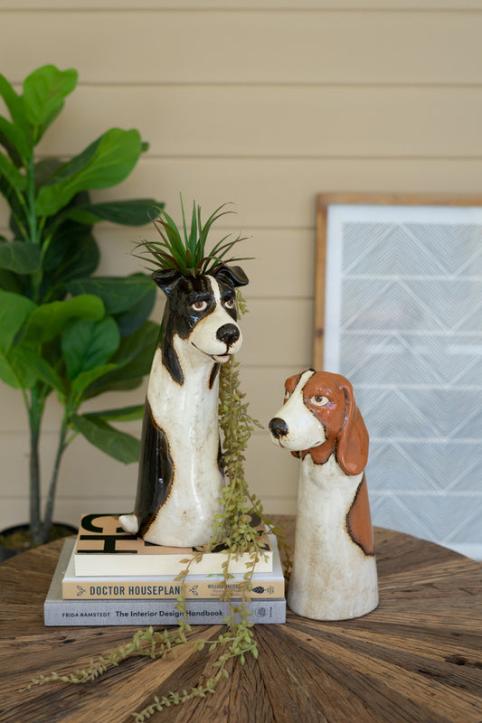 Set of 2 Ceramic Dog Planters