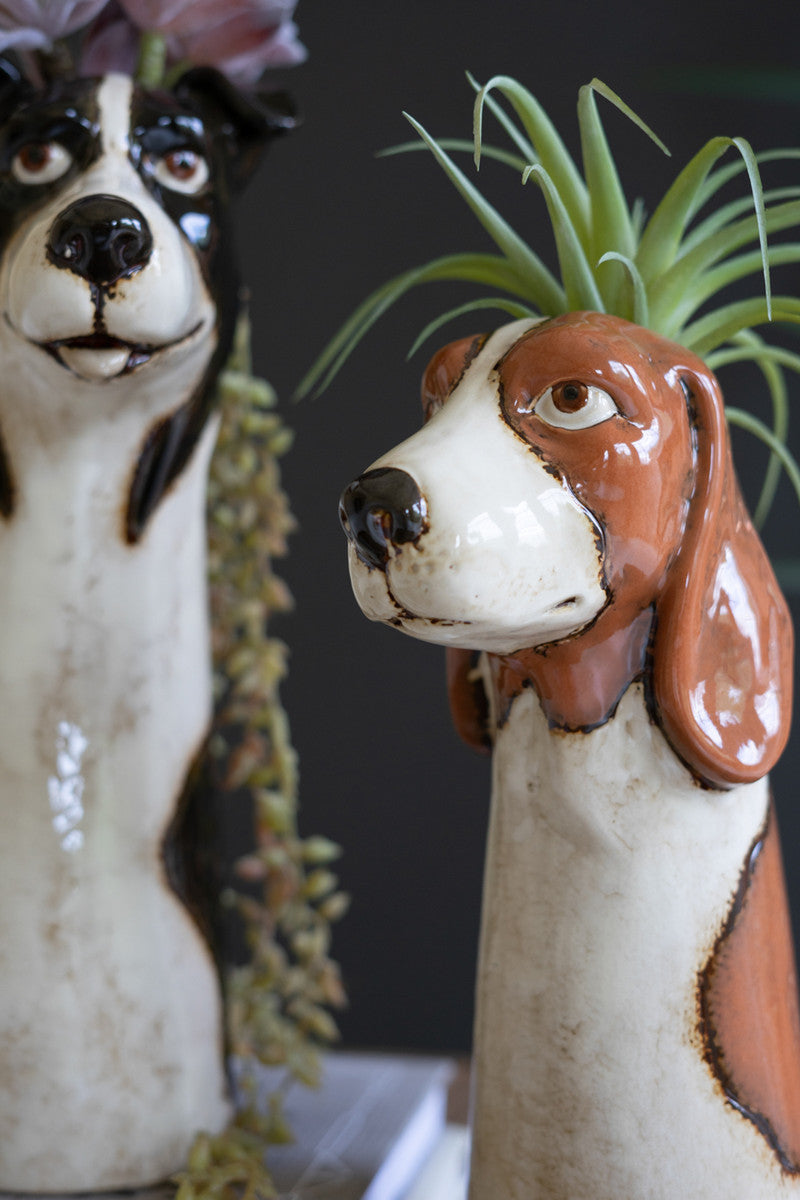 Set of 2 Ceramic Dog Planters