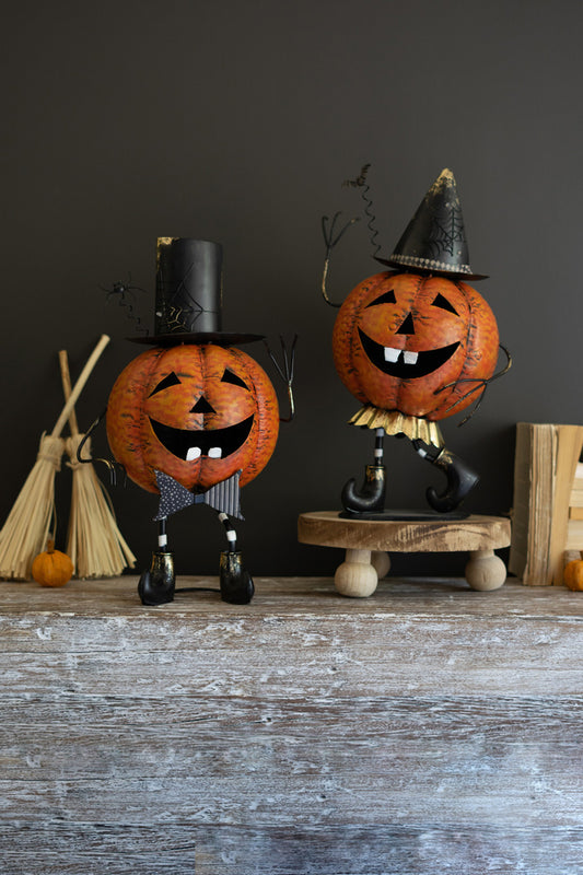 Set of 2 Painted Metal Dancing Jack-o-Lanterns