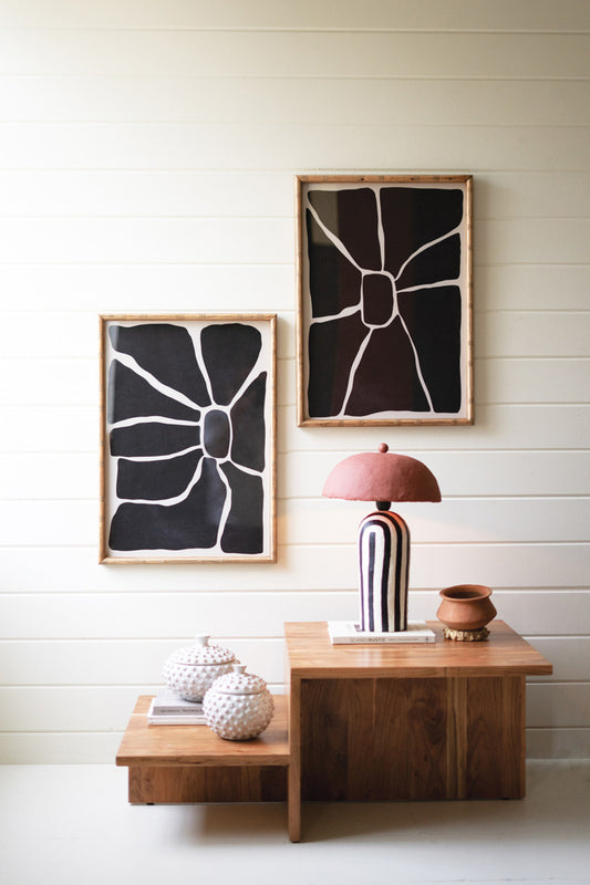 Set of 2 Black and White Framed Abstract Prints Under Glass