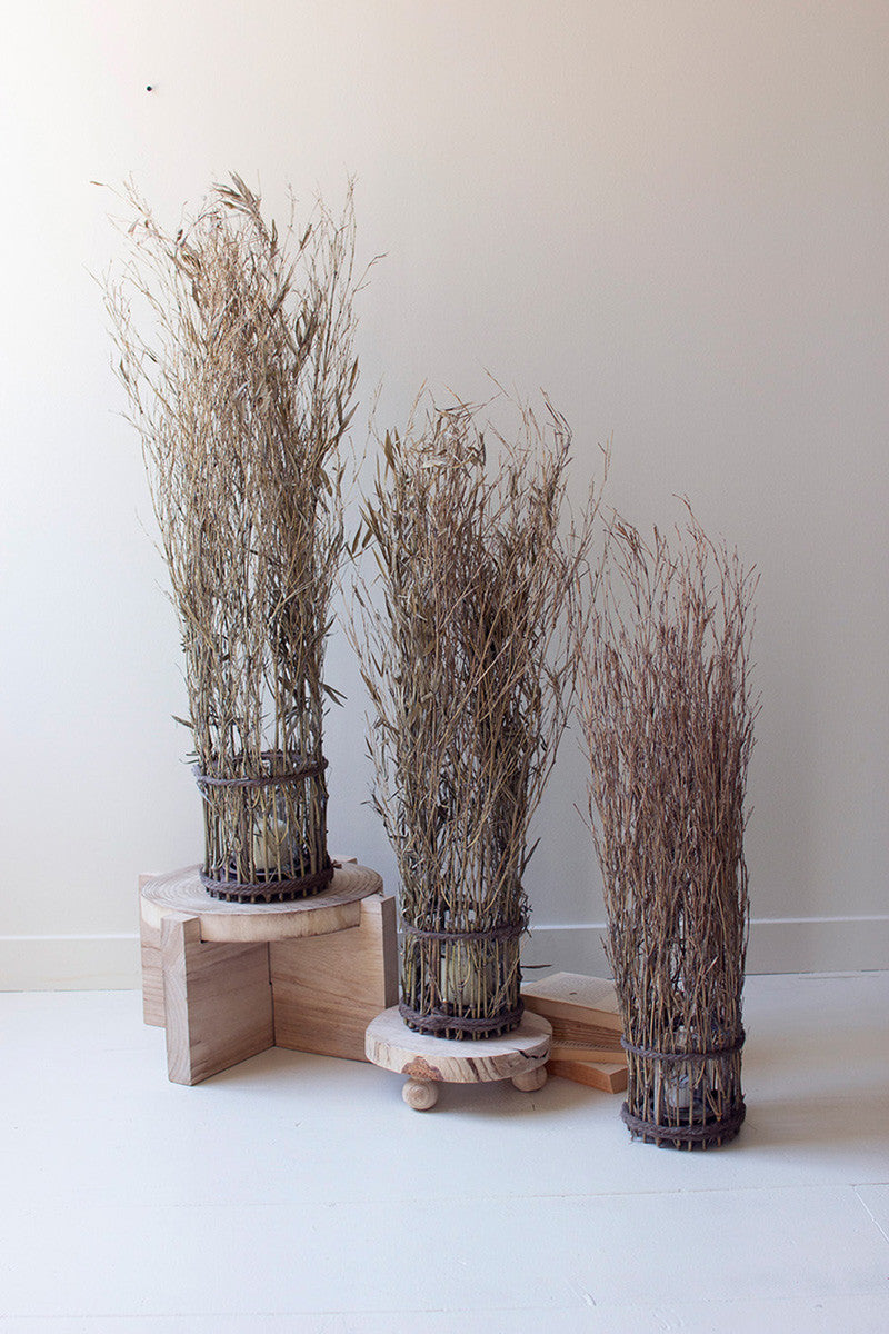 Set of 3 Tall Natural Bamboo and Wood Lanterns