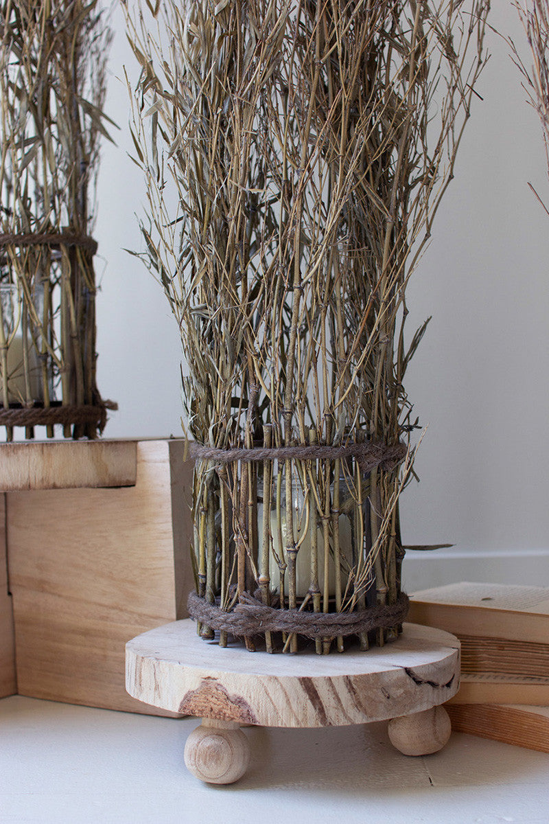 Set of 3 Tall Natural Bamboo and Wood Lanterns