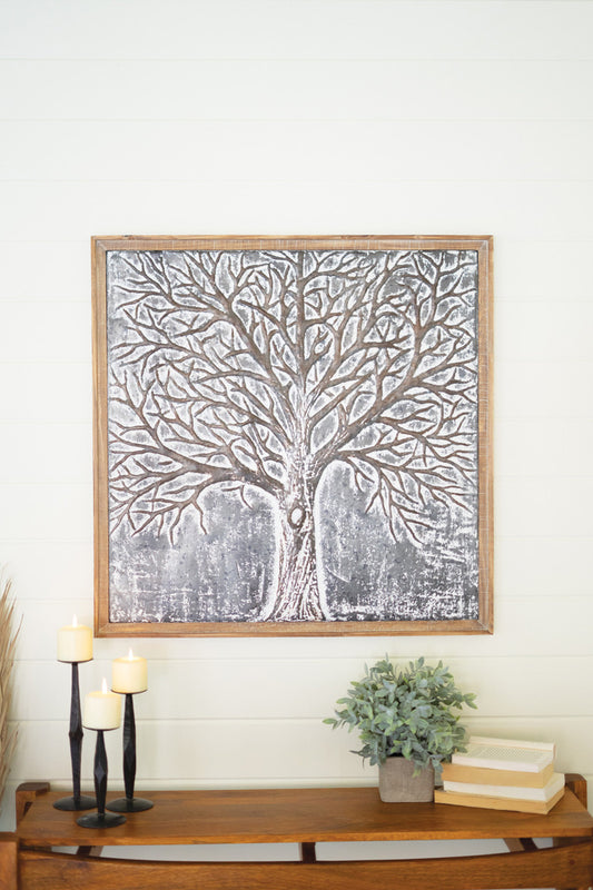 Wood Framed Embossed Metal Tree