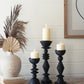 Set of 3 Black Turned Wood Candle Holders