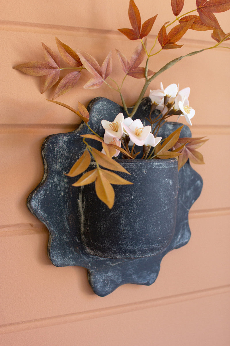 Set of 3 Black Wavy Clay Wall Planters