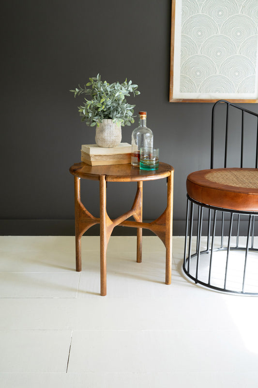 Round Mango Wood Accent Table