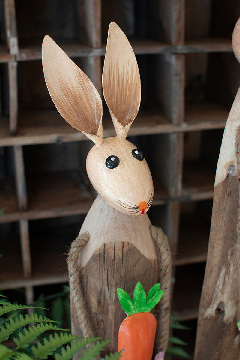 Set of 2 Painted Metal and Wood Easter Rabbits