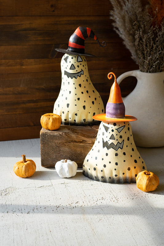 Set of 2 Painted Metal Halloween Ghosts