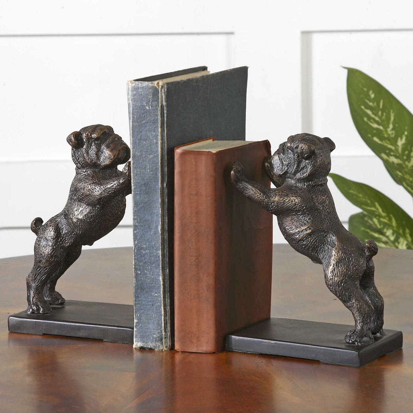 Bulldogs 5 inch Heavily Distressed Golden Bronze Bookends 19643