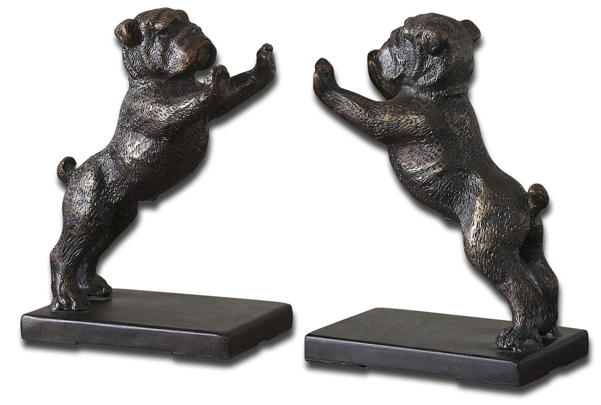 Bulldogs 5 inch Heavily Distressed Golden Bronze Bookends 19643