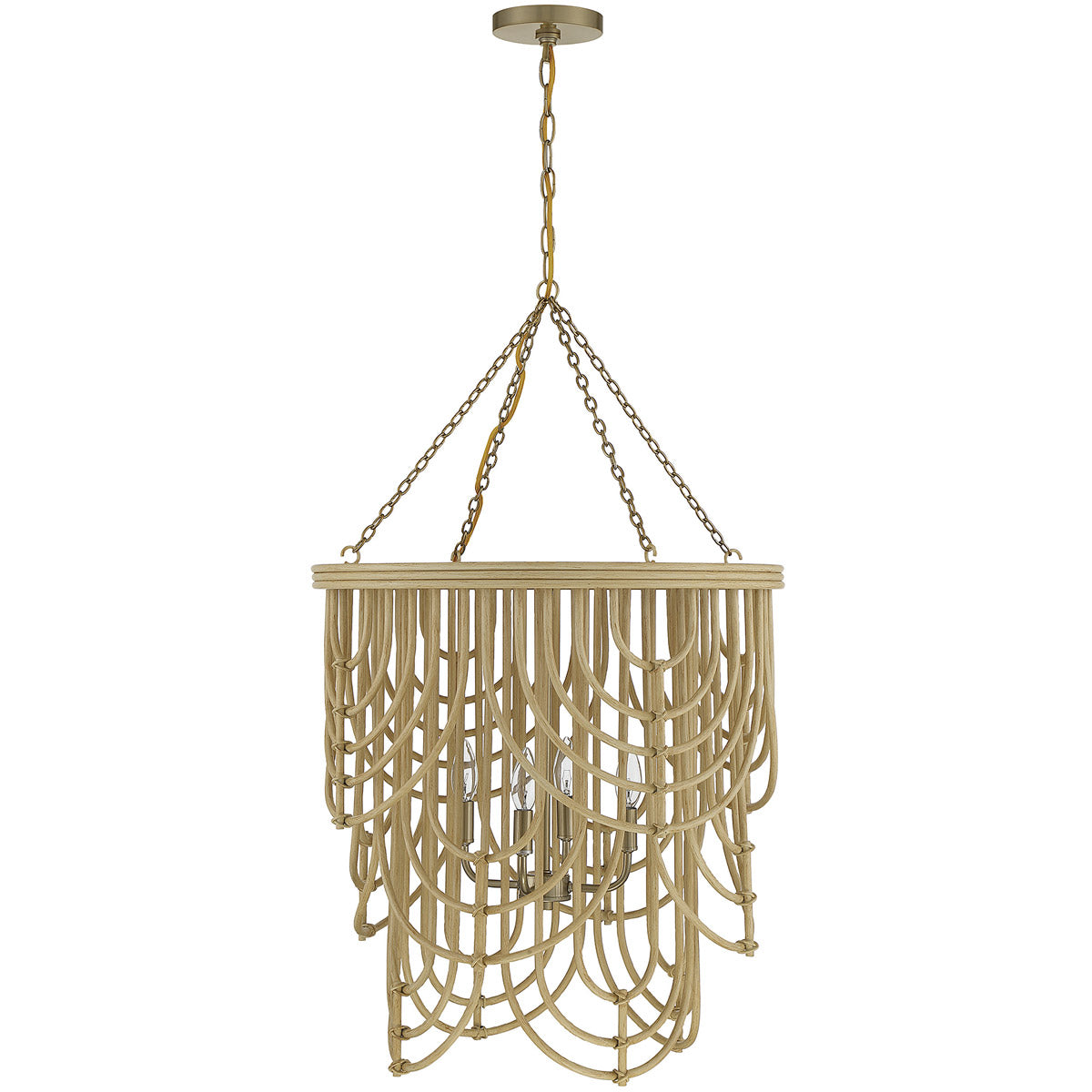 Bremen 4 Light 22" Warm Brass/Natural Rattan Pendant Ceiling Light