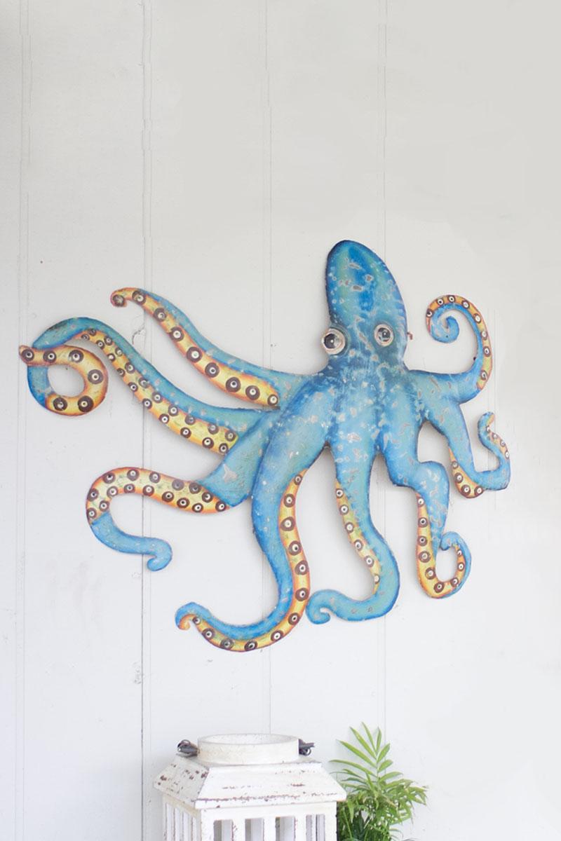 Hand Hammered Recycled Metal Octopus Wall Hanging