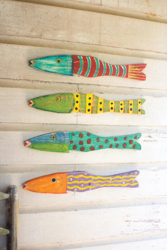 Recycled Wood Folk Art Fish - Set Of Four
