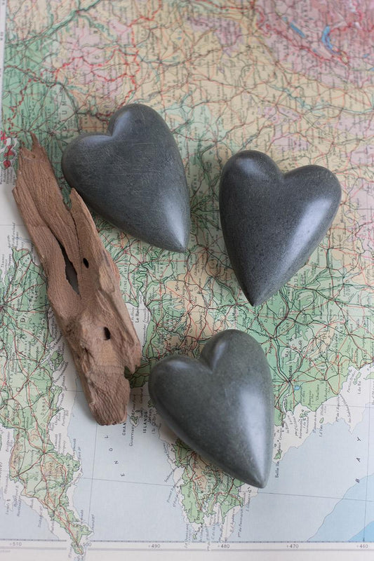 Hand Carved Stone Hearts-Dark Grey-Set Of Six