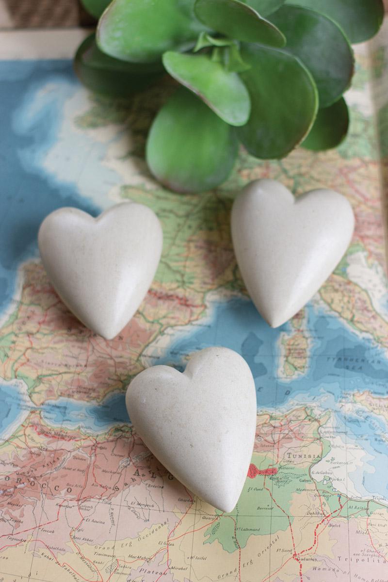 Hand Carved Stone Hearts- White - Set Of Six