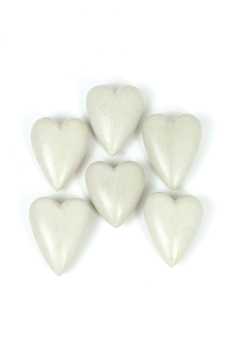 Hand Carved Stone Hearts- White - Set Of Six