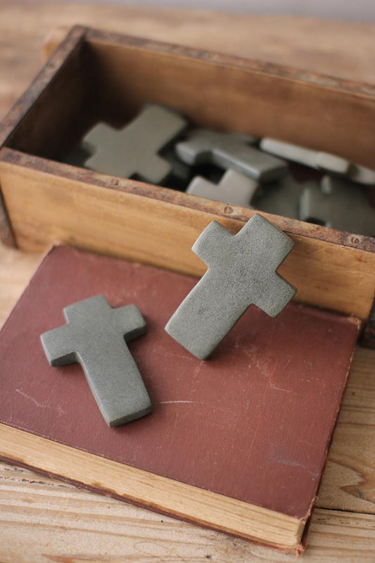 Hand Carved Stone Crosses - Dark Grey - Set Of Six