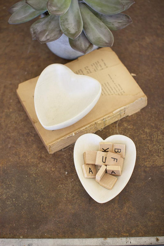 Carved Stone Heart Bowl - White