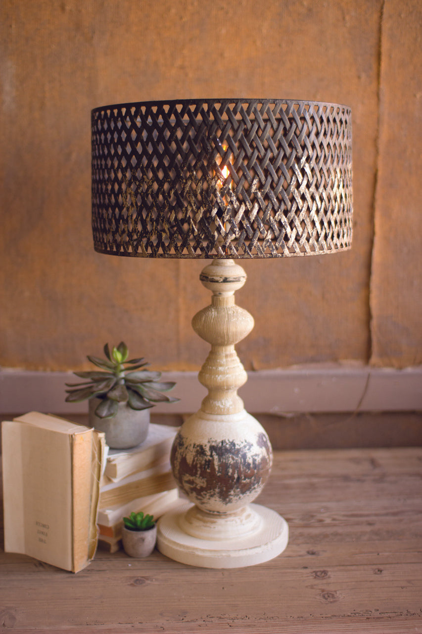 Table Lamp - Round Metal Base with Perforated Metal Shade