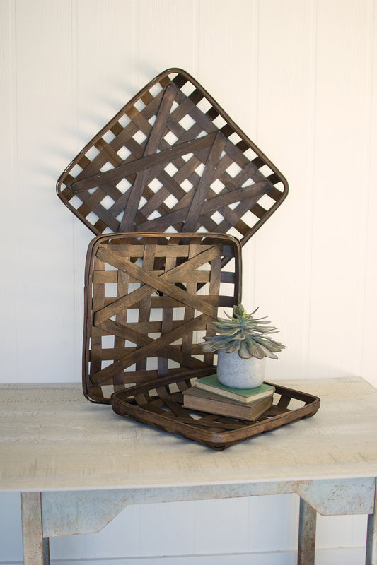 Dark Brown Square Woven Split Wood Baskets