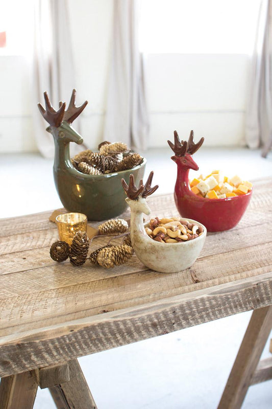 Ceramic Deer Bowls Set Of Three