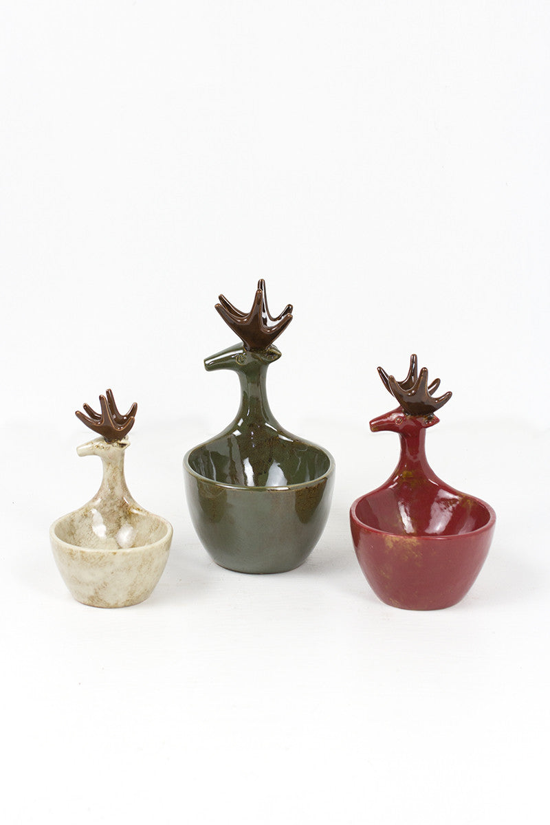 Ceramic Deer Bowls Set Of Three