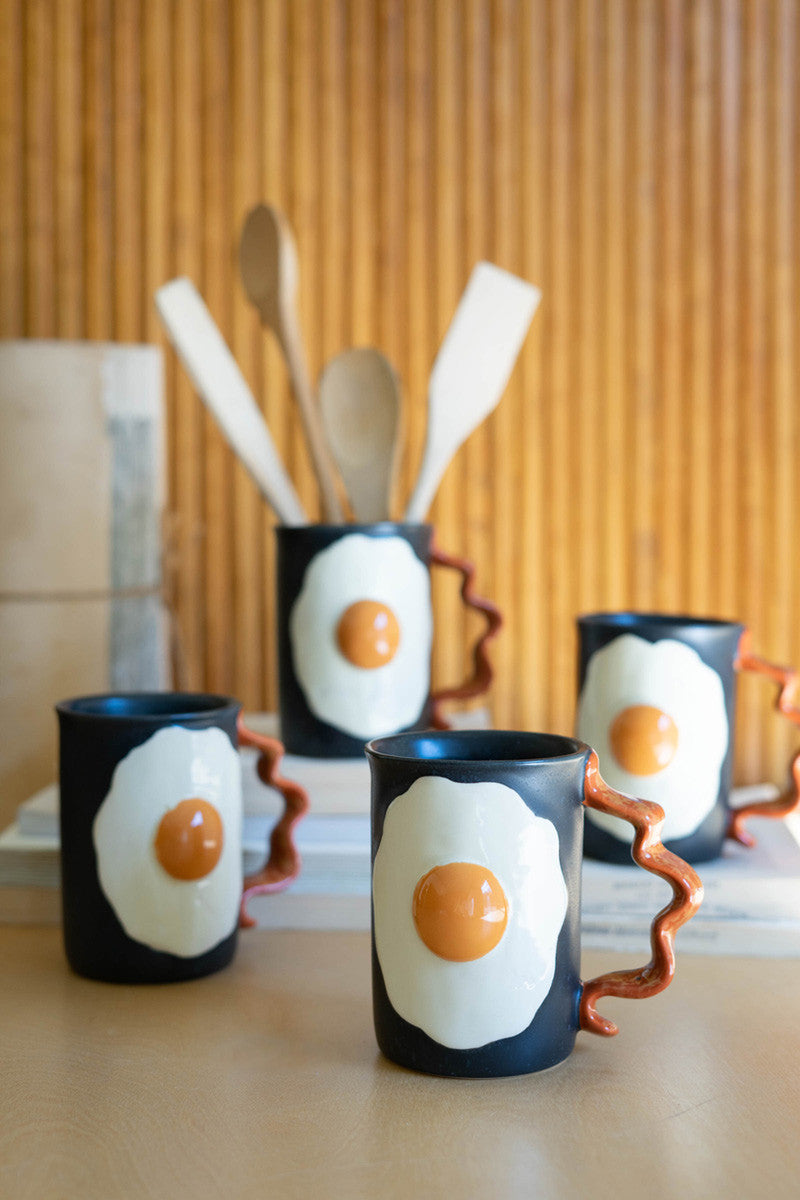 Ceramic Bacon and Eggs Mug Set of 4