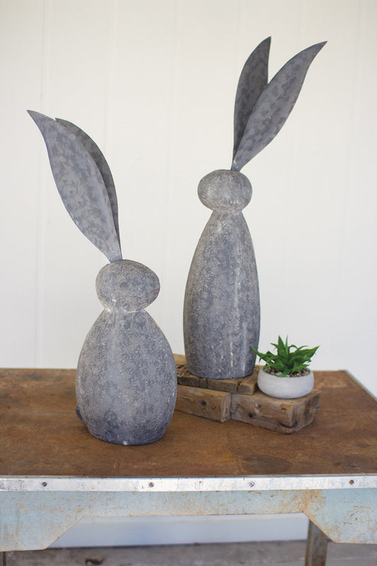 Faux Stone Rabbit with Tall Metal Ears \ Short