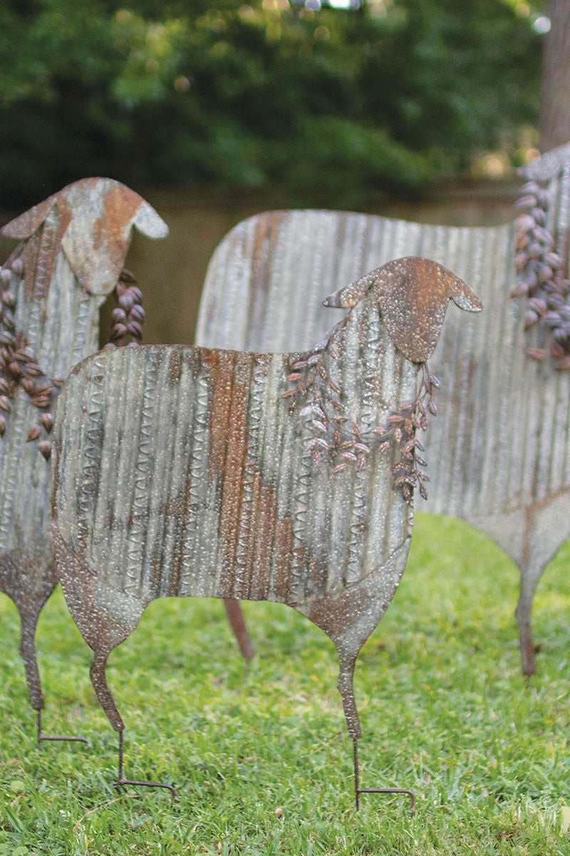 Corrugated Metal Christmas Sheep Yard Art Set of 3