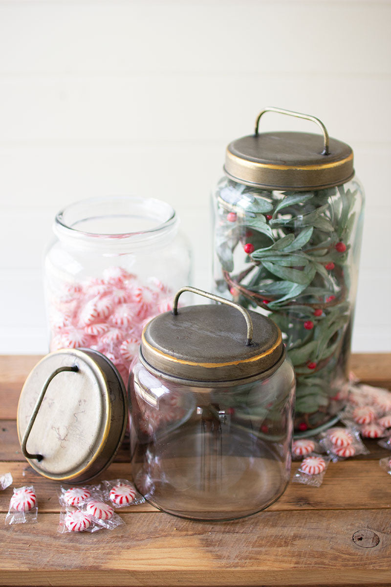 Glass Jars With Metal Lids - Set Of Three